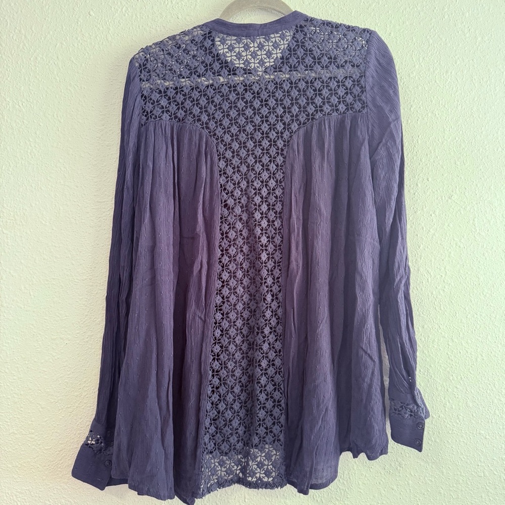 Free People The Best Button Down Mesh Back Long‎ Sleeve Blouse Top Size M - Picture 4 of 10